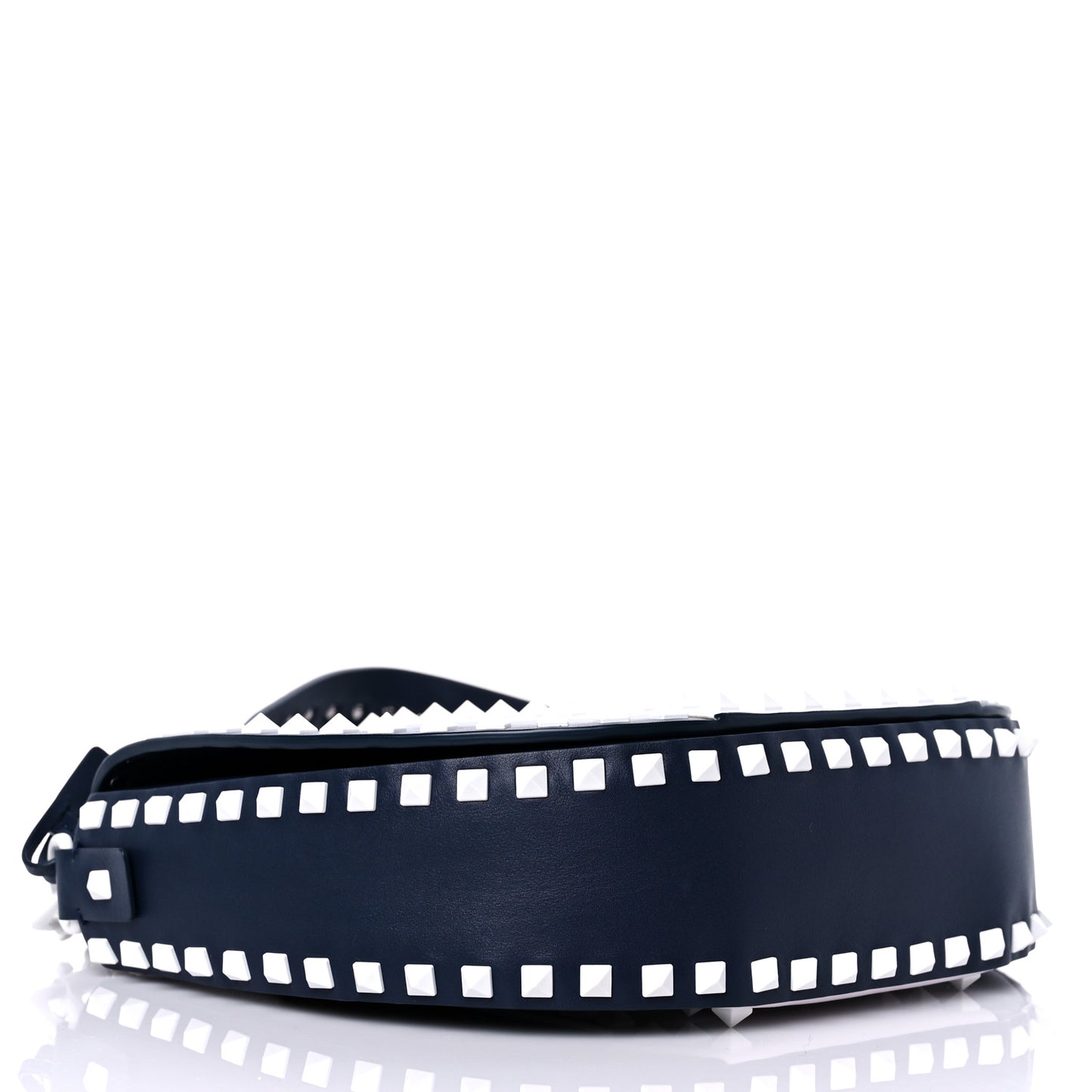 Vitello Colorblock Large Free Rockstud Halfmoon Saddle Bag Marine White