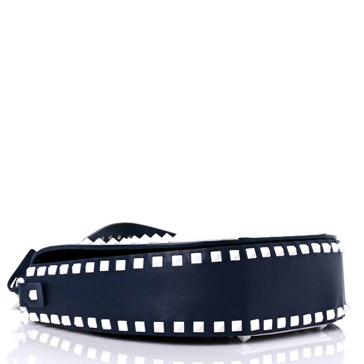 Valentino Garavani Vitello Colorblock Large Free Rockstud Halfmoon Saddle Bag Marine White 3 of 12