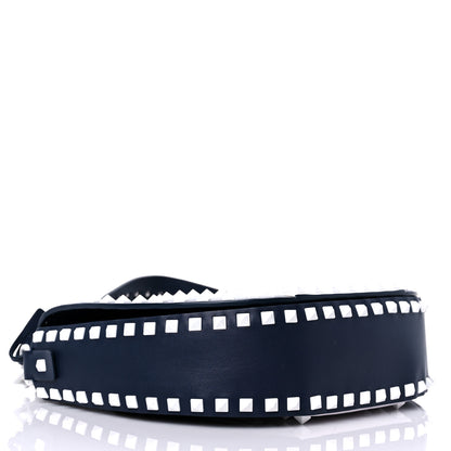 Valentino Garavani Vitello Colorblock Large Free Rockstud Halfmoon Saddle Bag Marine White 3 of 12