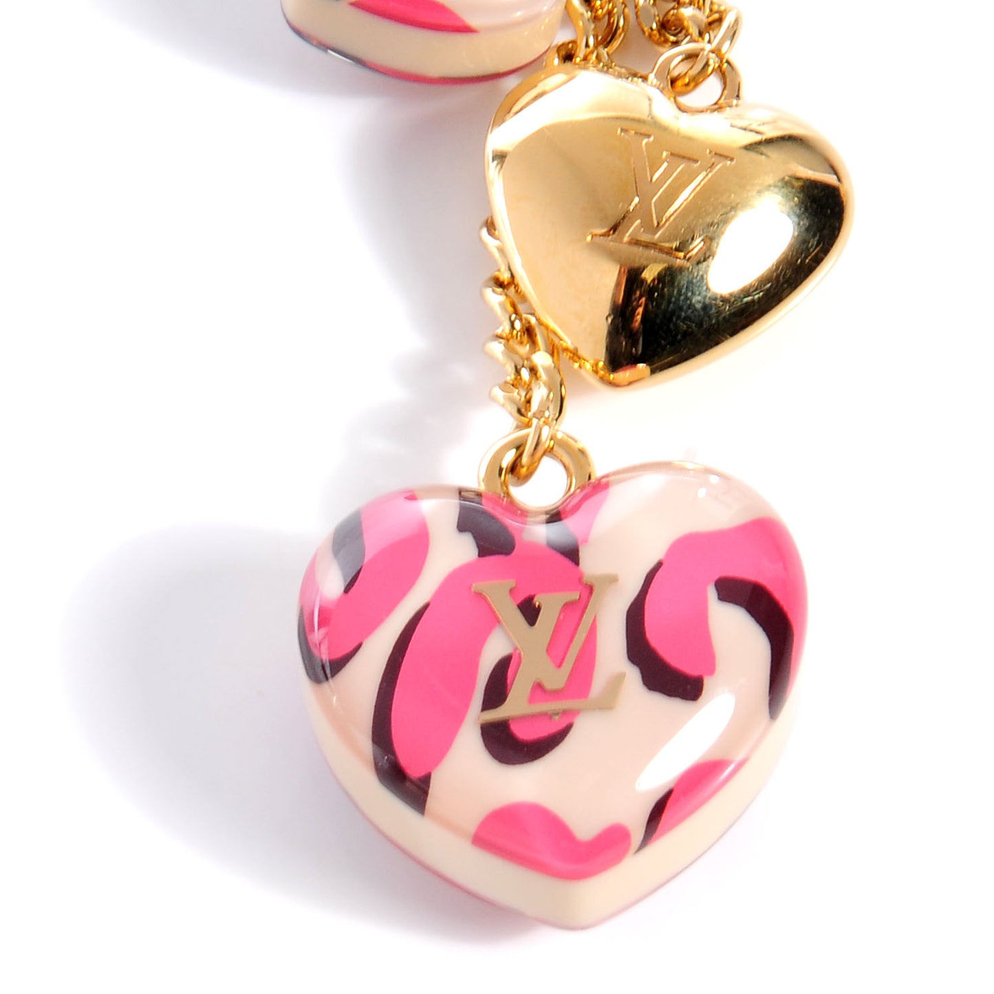 Leopard Heart Bag Charm Key Holder Blanc Corail