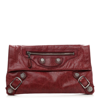 Balenciaga Agneau Giant 21 Silver Hardware Envelope Clutch Dark Wine 1 of 8