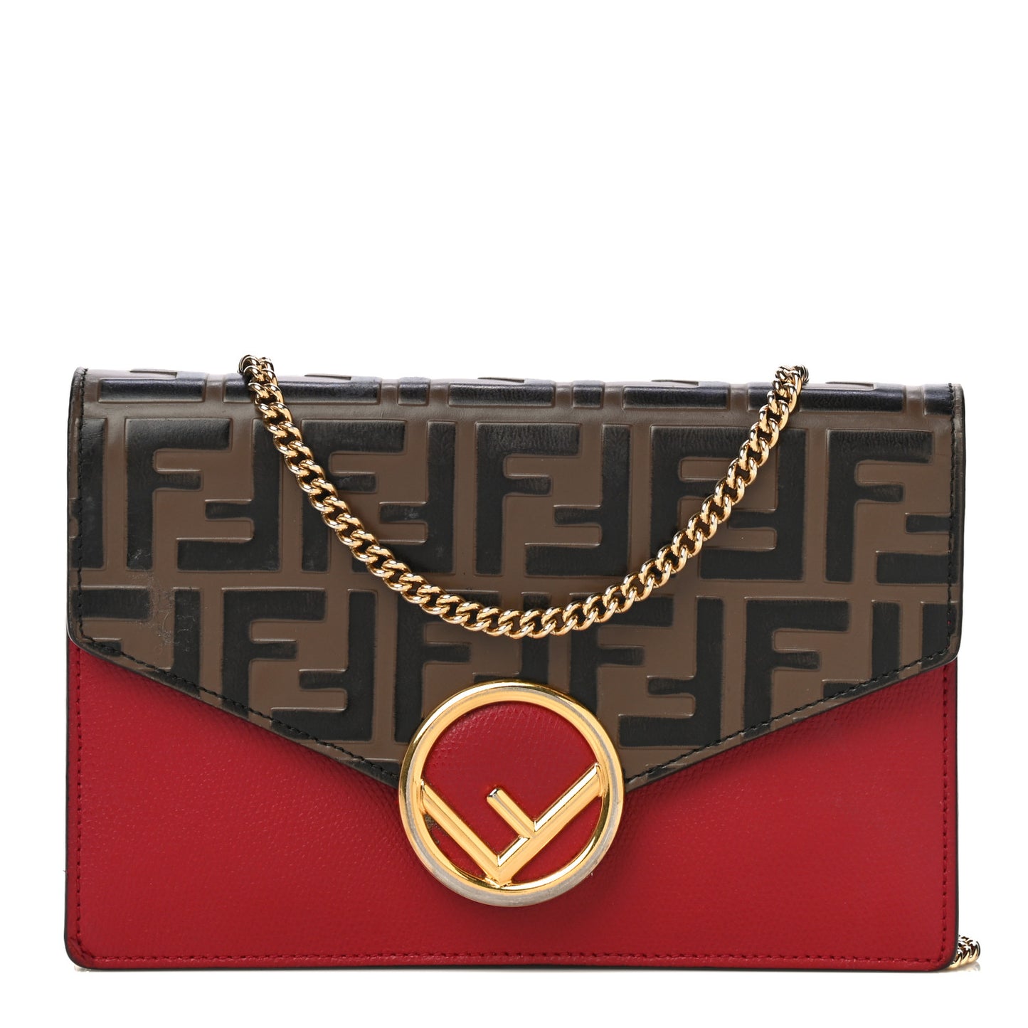 Vitello Cruise F is Fendi FF 1974 Embossed Medium Envelope Wallet On Chain Fragola Maya Black