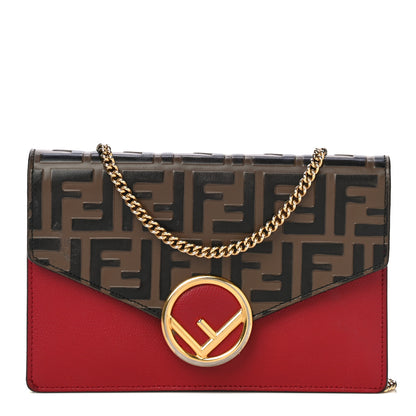 Fendi Vitello Cruise F is Fendi FF 1974 Embossed Medium Envelope Wallet On Chain Fragola Maya Black 1 of 12