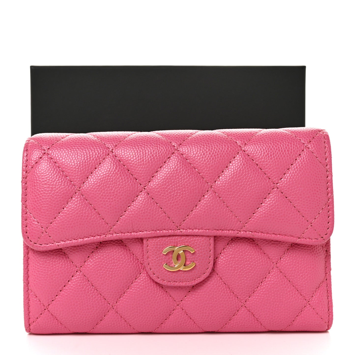 Caviar Quilted Medium Flap Wallet Pink