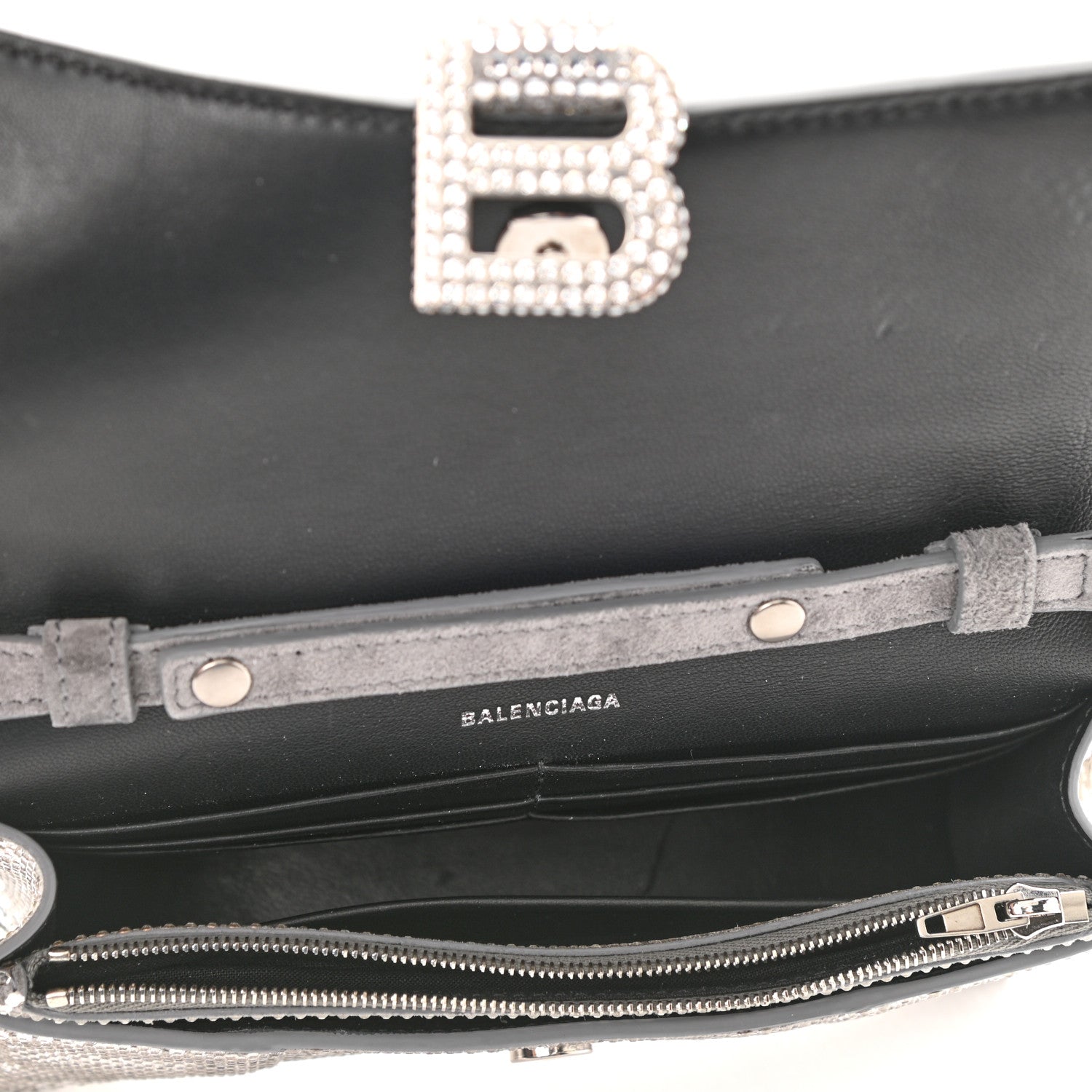 Balenciaga Strass Suede Hourglass Chain Bag Smoke Grey Crystal 5 of 9