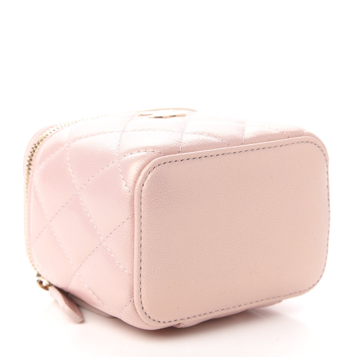 Iridescent Caviar Quilted Mini Pearl On Top Vanity Case With Chain Light Pink