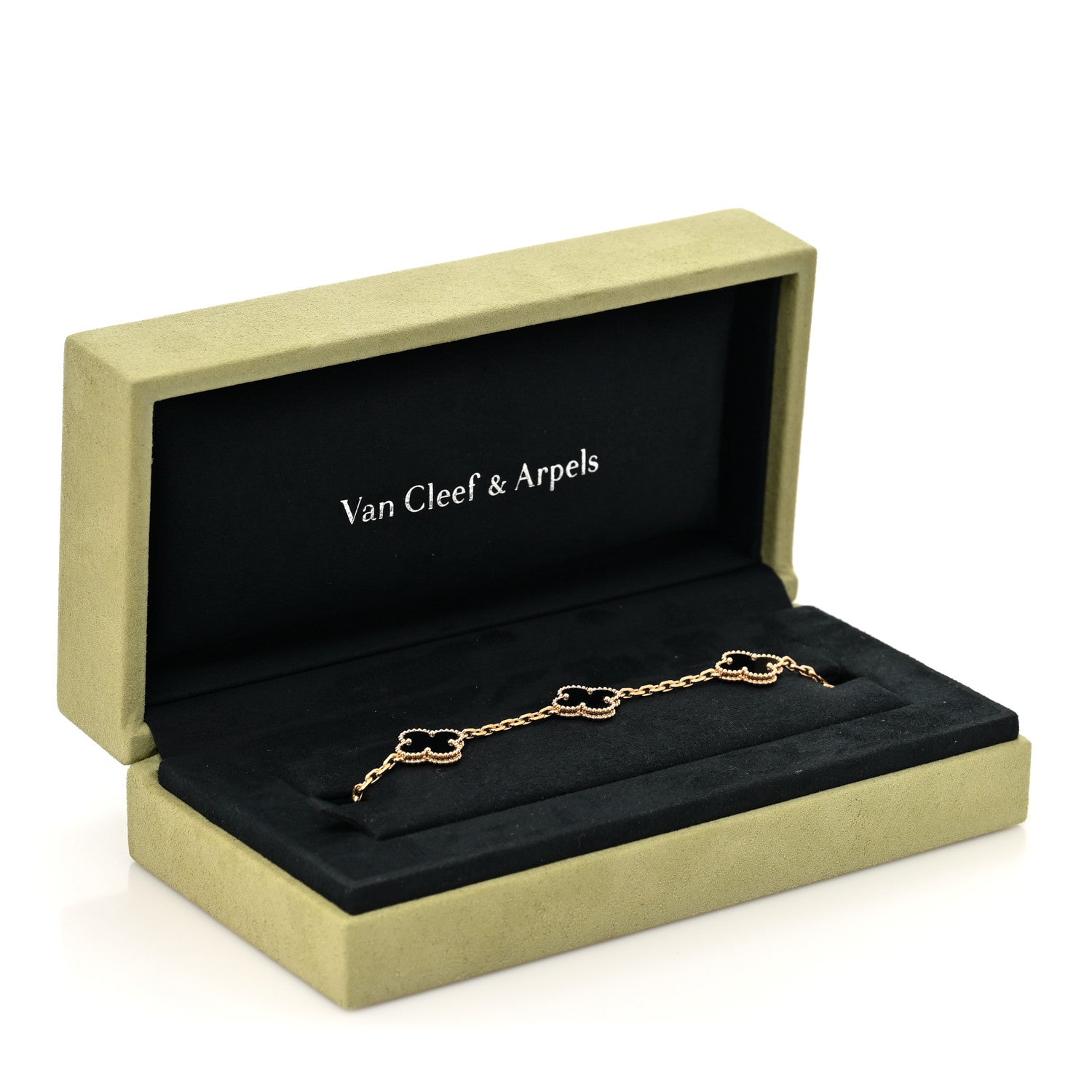 Van Cleef & Arpels 18K Yellow Gold Black Onyx 5 Motifs Vintage Alhambra Bracelet 6 of 6