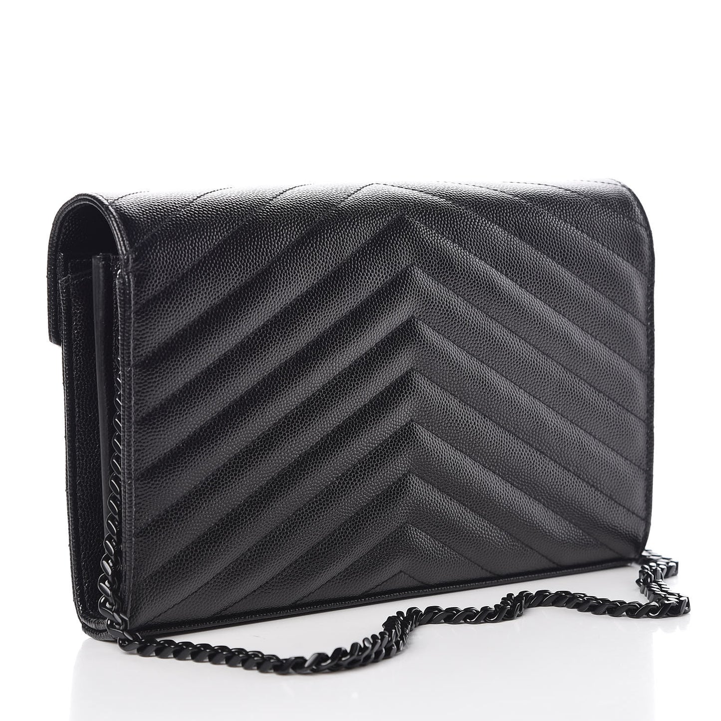 Grain De Poudre Matelasse Chevron Monogram Chain Wallet Black