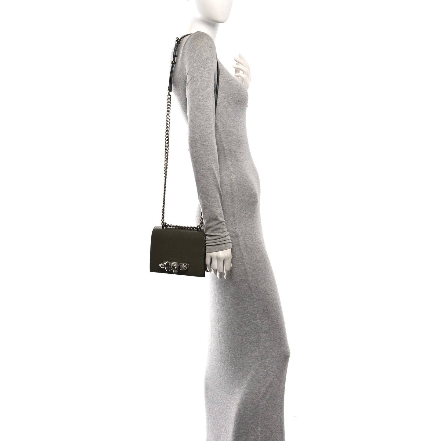 Lizard Embossed Calfskin Knuckle Crossbody Khaki