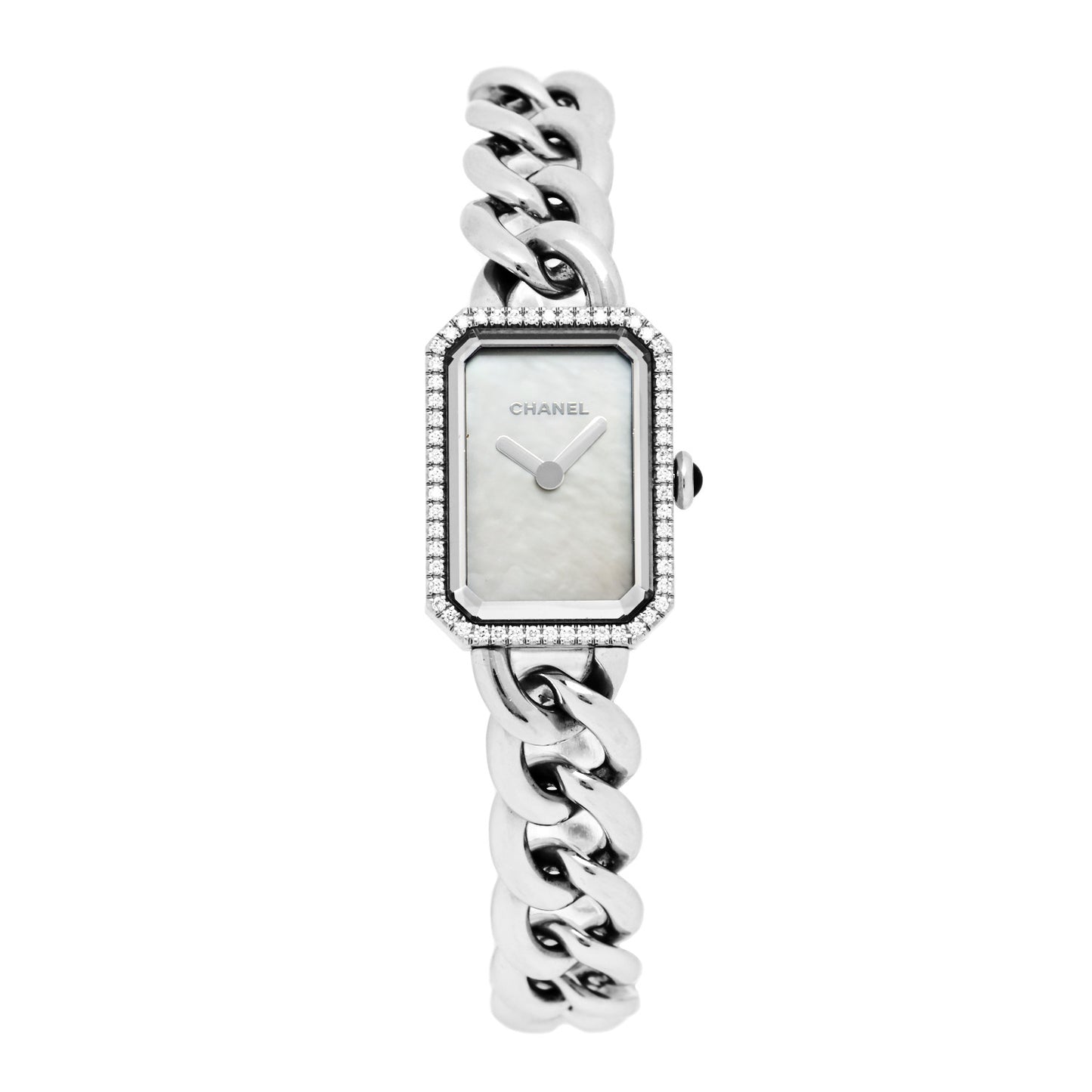 Stainless Steel Diamond Bezel Mother of Pearl 16mm Chain Premiere Quartz Watch