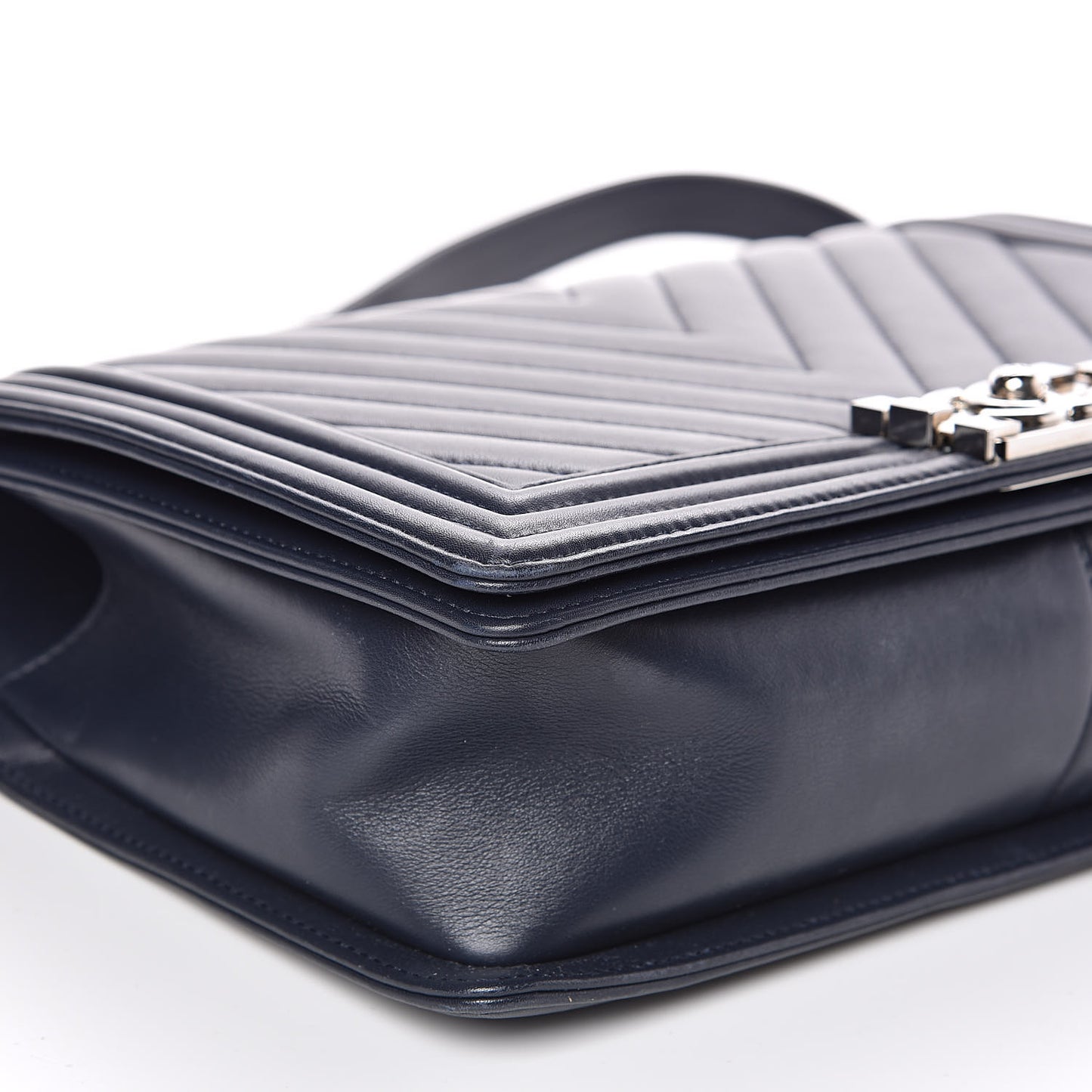 Lambskin Chevron Quilted New Medium Boy Flap Dark Navy Blue