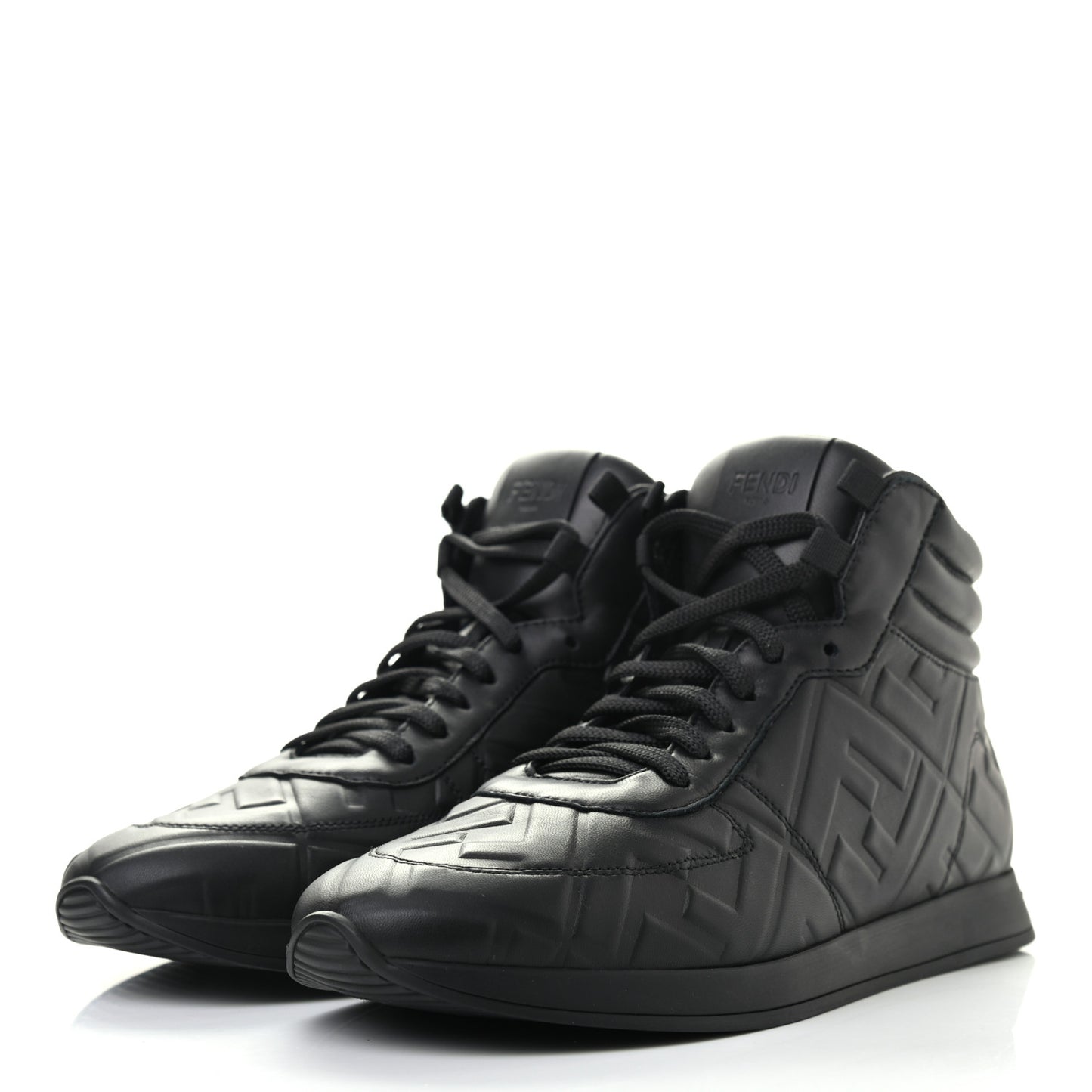 Nappa Macro FF Embossed High Top Sneakers 38 Black