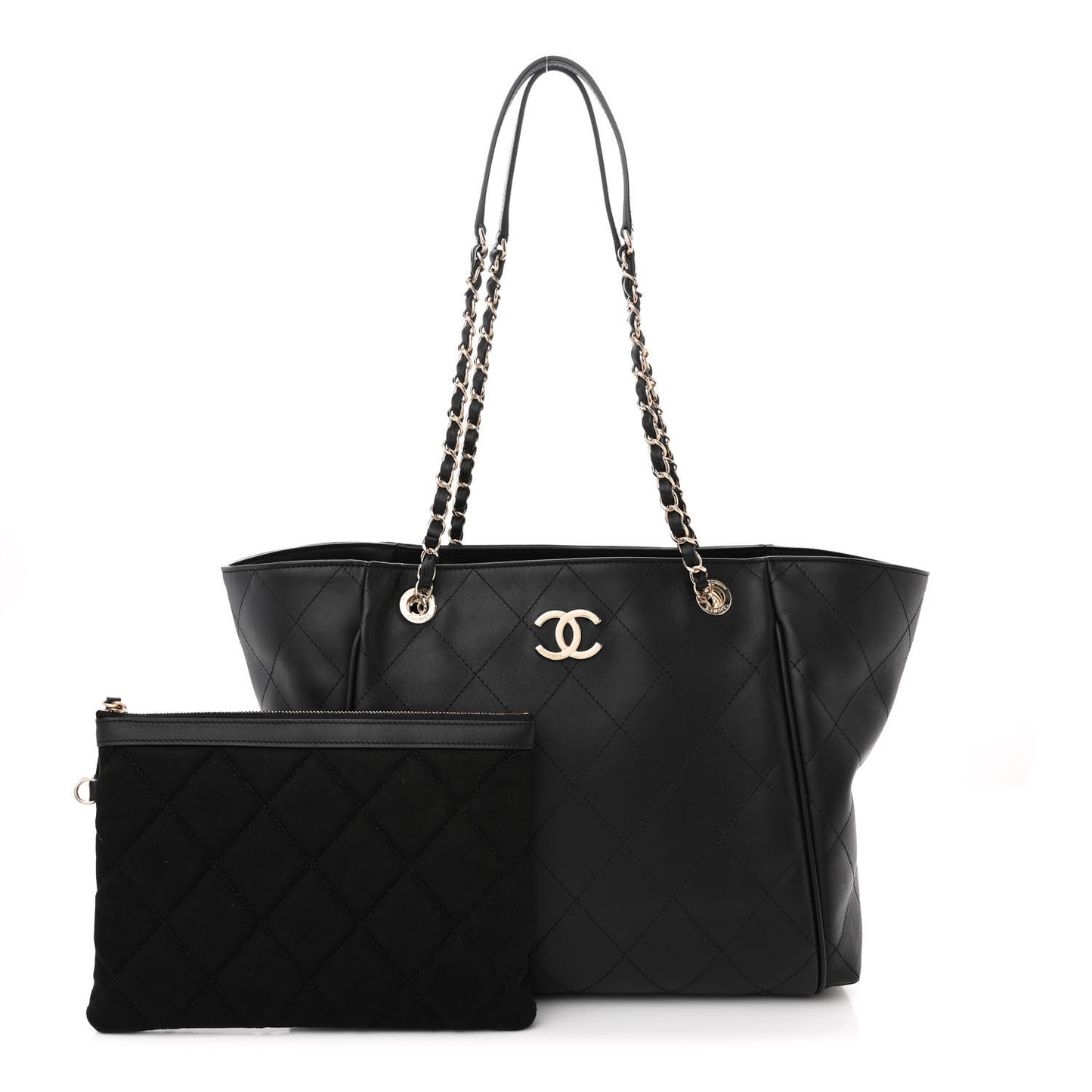 Calfskin Stitched Small Shopping Tote Black