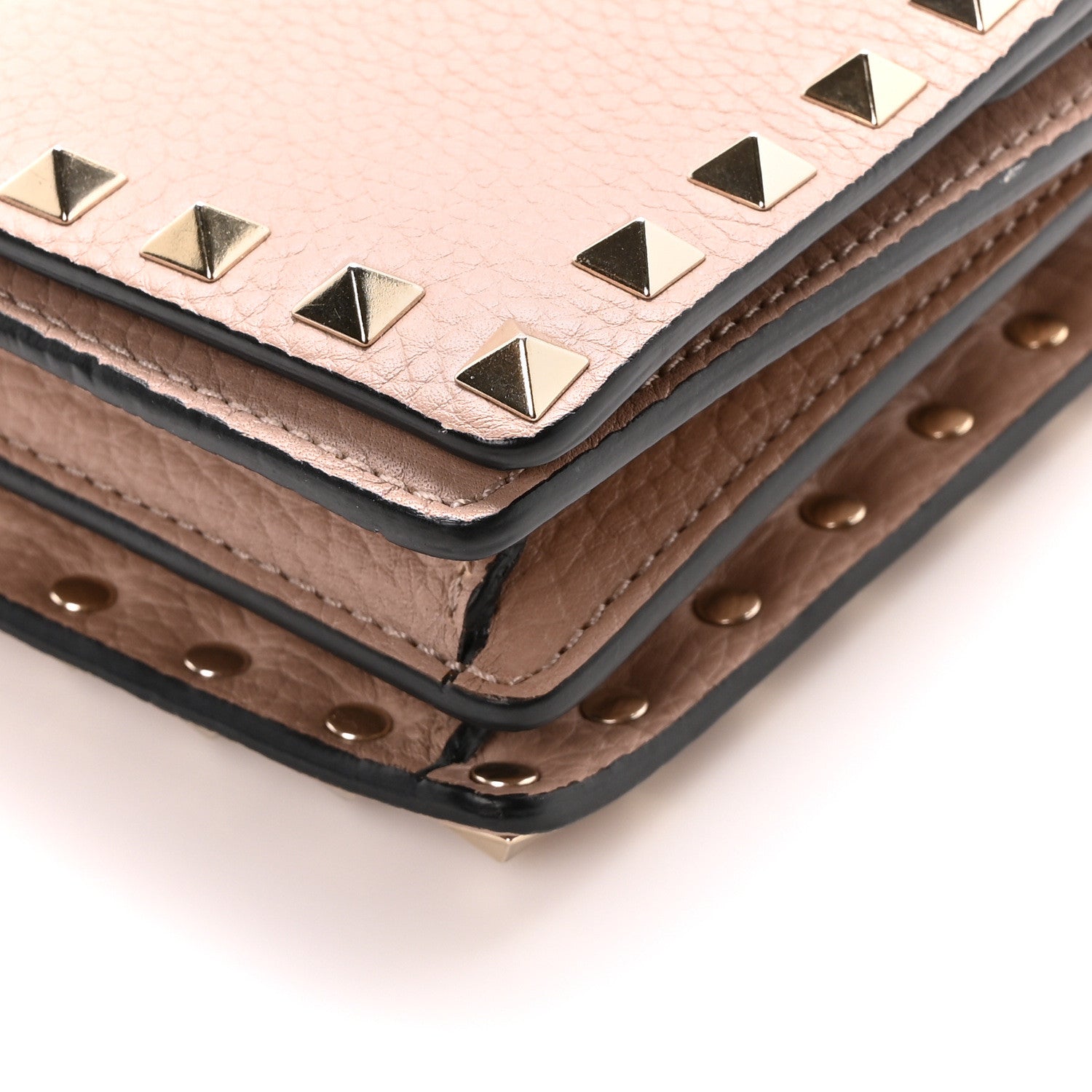 Valentino Garavani Pebbled Calfskin Rockstud Wallet On Chain Poudre 9 of 9