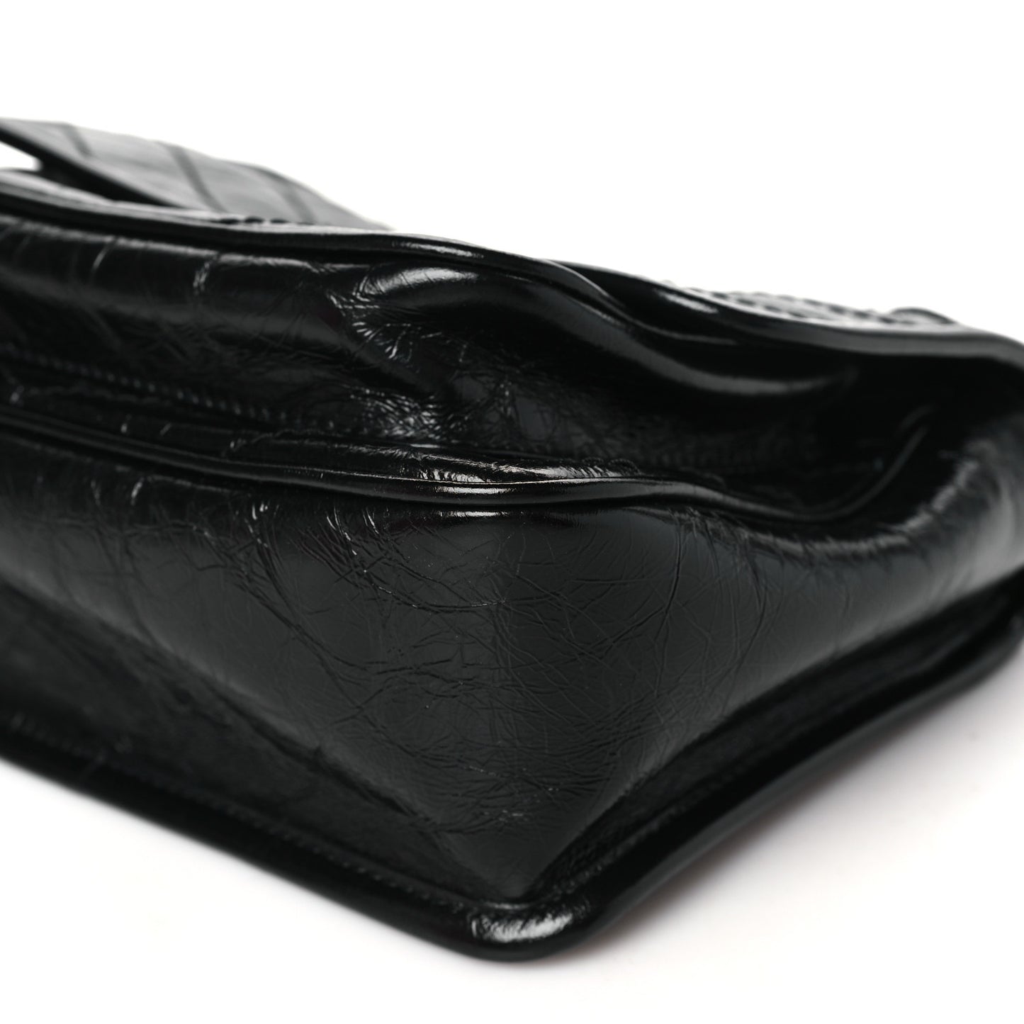 Crinkled Calfskin Matelasse Monogram Baby Niki Chain Satchel Black