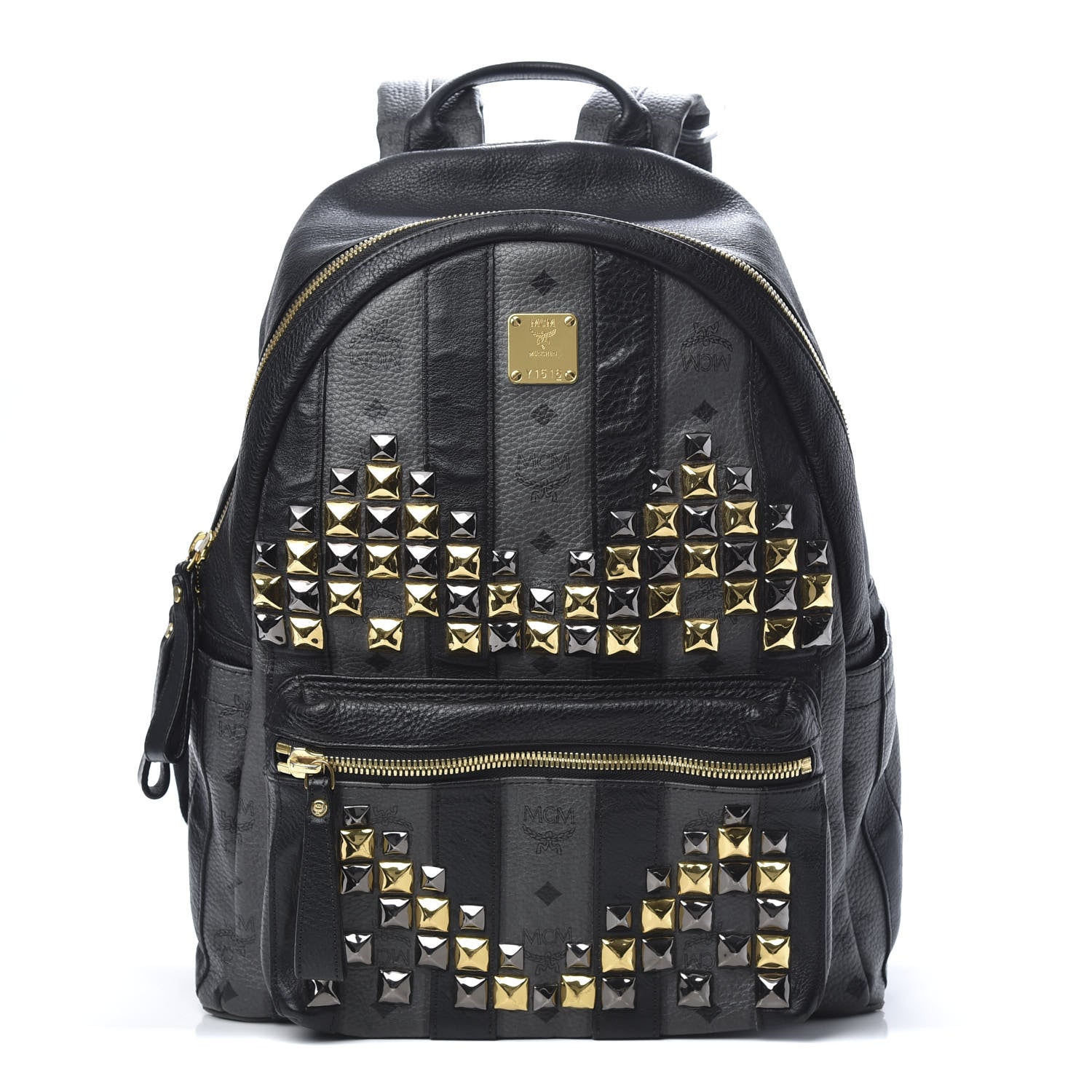 MCM Striped Visetos Studded Medium Stark M Backpack Black Phantom Grey 1 of 14