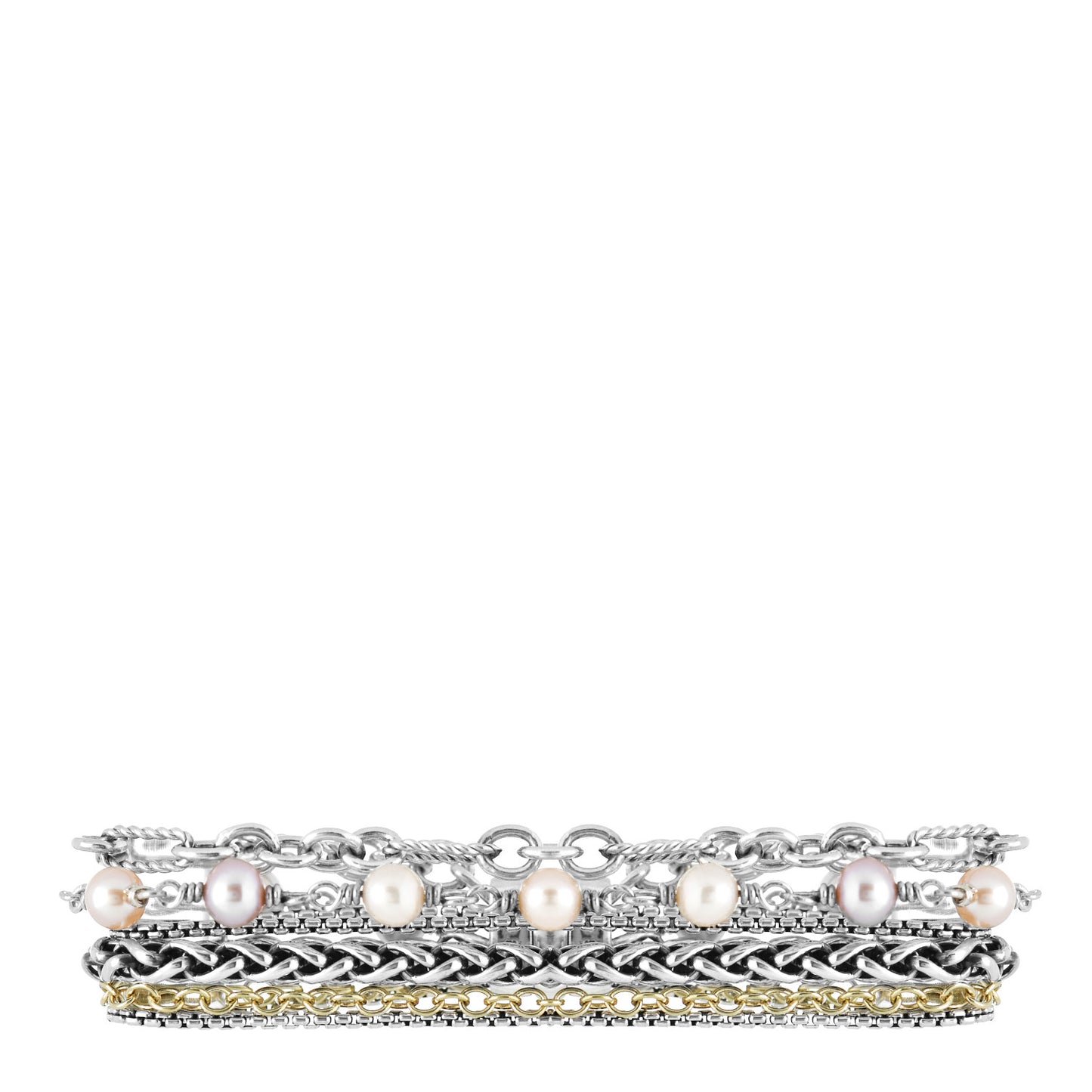 Sterling Silver 18K Yellow Gold Pearl Multi Strand Bracelet
