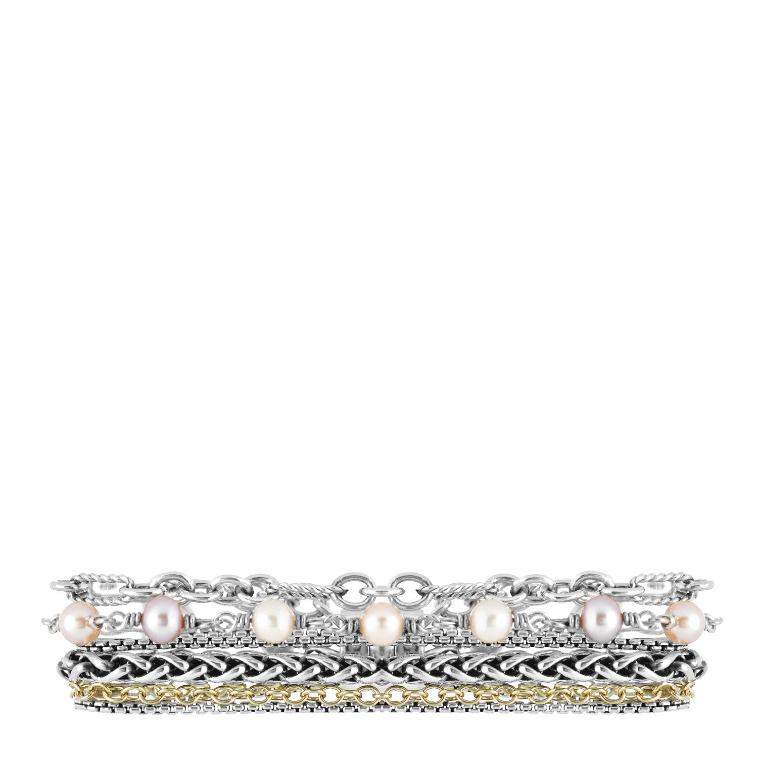 David Yurman Sterling Silver 18K Yellow Gold Pearl Multi Strand Bracelet 1 of 4