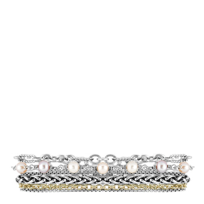 David Yurman Sterling Silver 18K Yellow Gold Pearl Multi Strand Bracelet 1 of 4