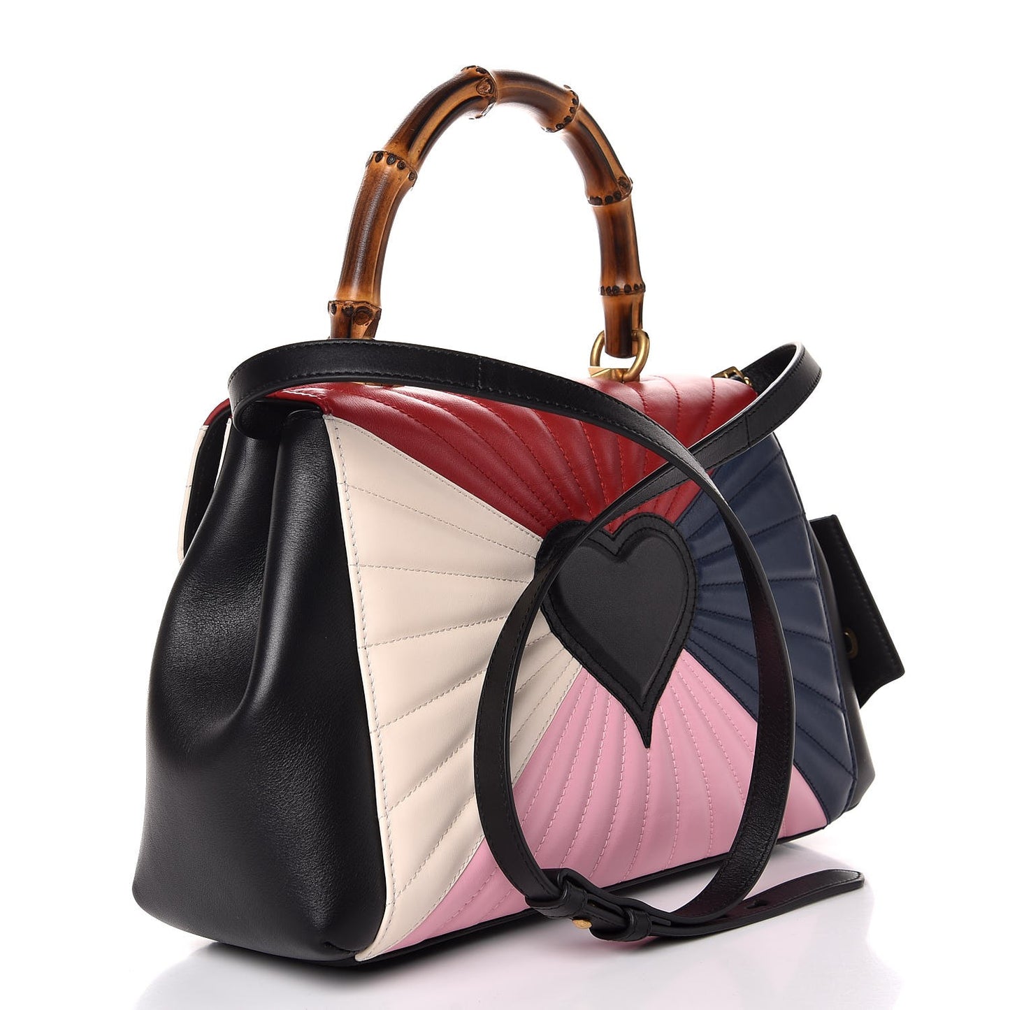 Calfskin Bamboo Trapuntata Queen Margaret Top Handle Bag Blue Agata Hibiscus Red Mystic White Sugar Pink