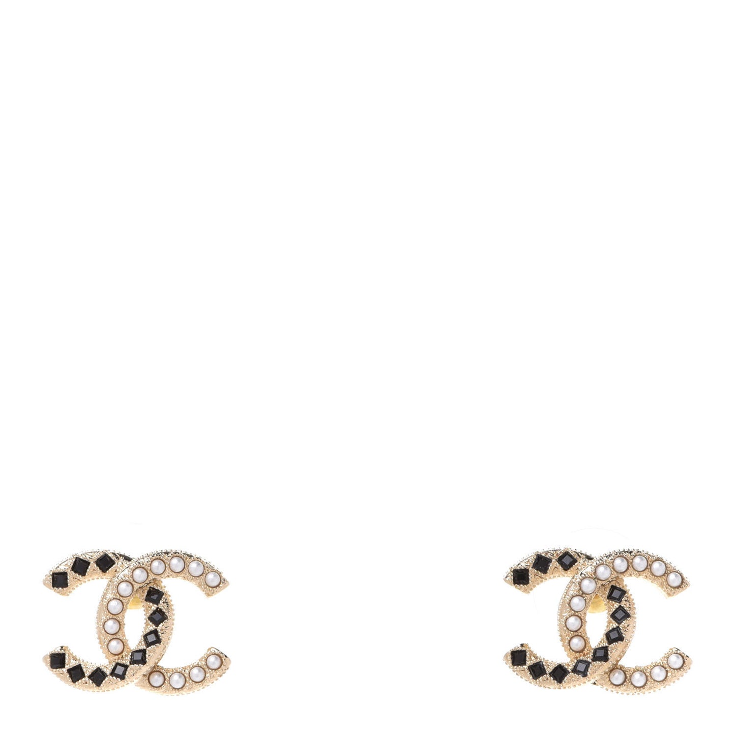 Resin Pearl CC Earrings Gold Black