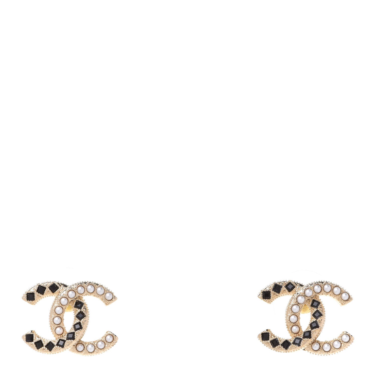 Chanel Resin Pearl CC Earrings Gold Black 1 of 5