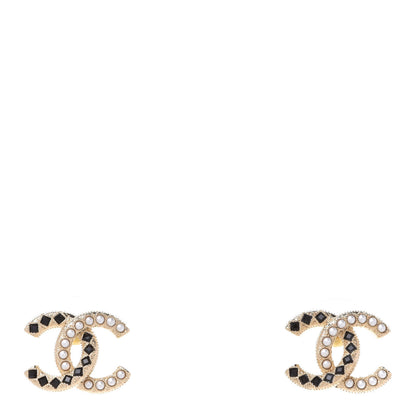 Chanel Resin Pearl CC Earrings Gold Black 1 of 5