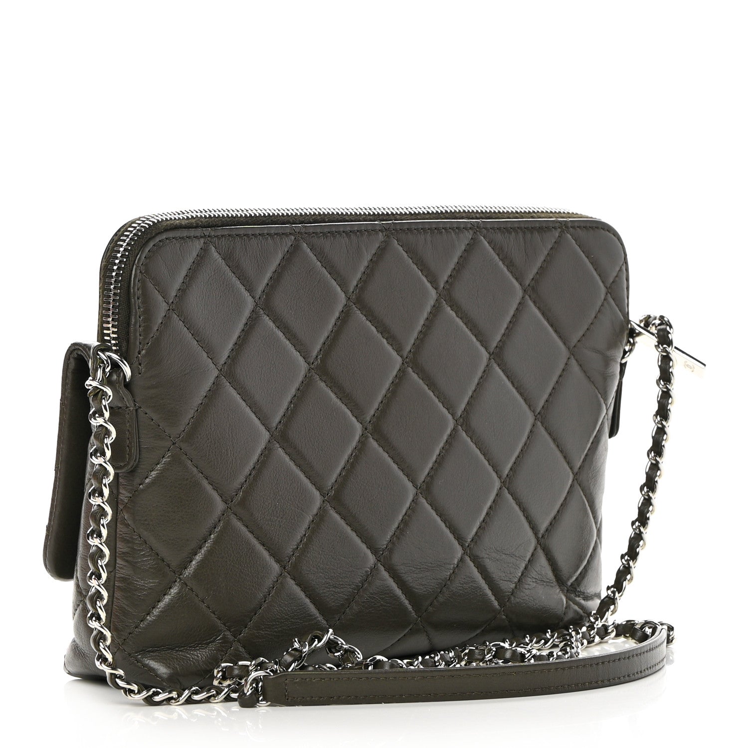 Chanel Lambskin Quilted Crossbody Dark Khaki 3 of 14