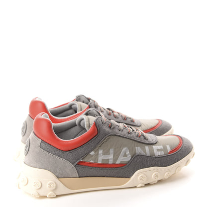 Chanel Wool Nylon Lambskin Suede Calfskin Womens Logo Sneakers 38.5 Grey Orange 4 of 10