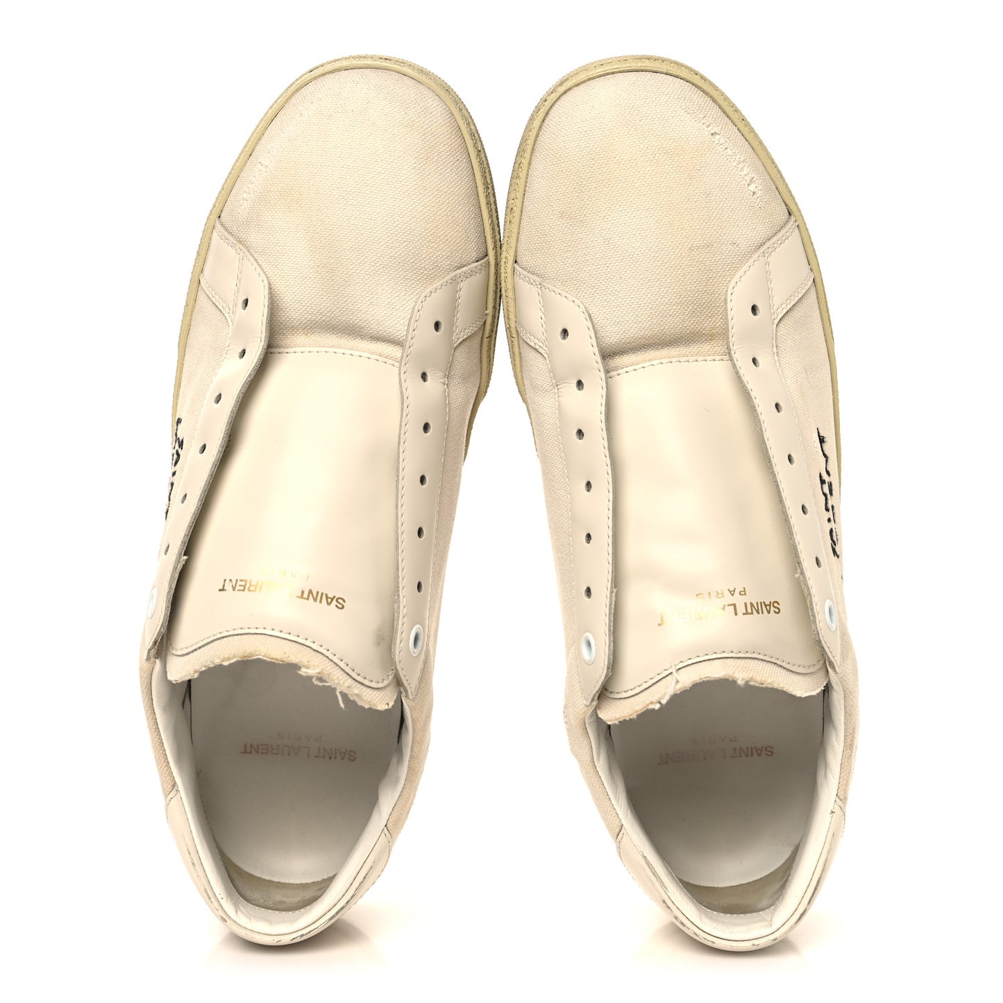Distressed Canvas Court Classic Sneakers 42 Panna