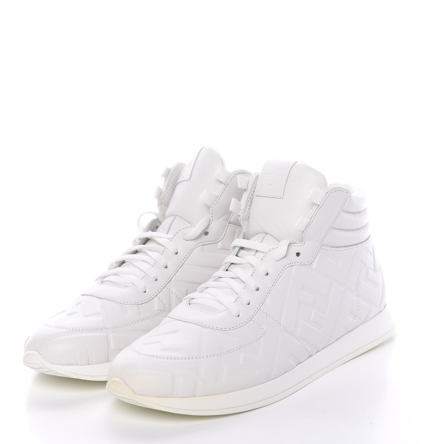 Fendi Nappa Macro FF Embossed Womens High Top Sneakers 39 White Ice 3 of 12