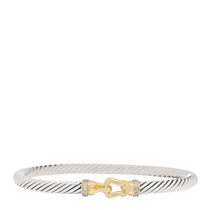 David Yurman Sterling Silver 18K Yellow Gold Diamond 4mm Cable Buckle Bracelet 1 of 3