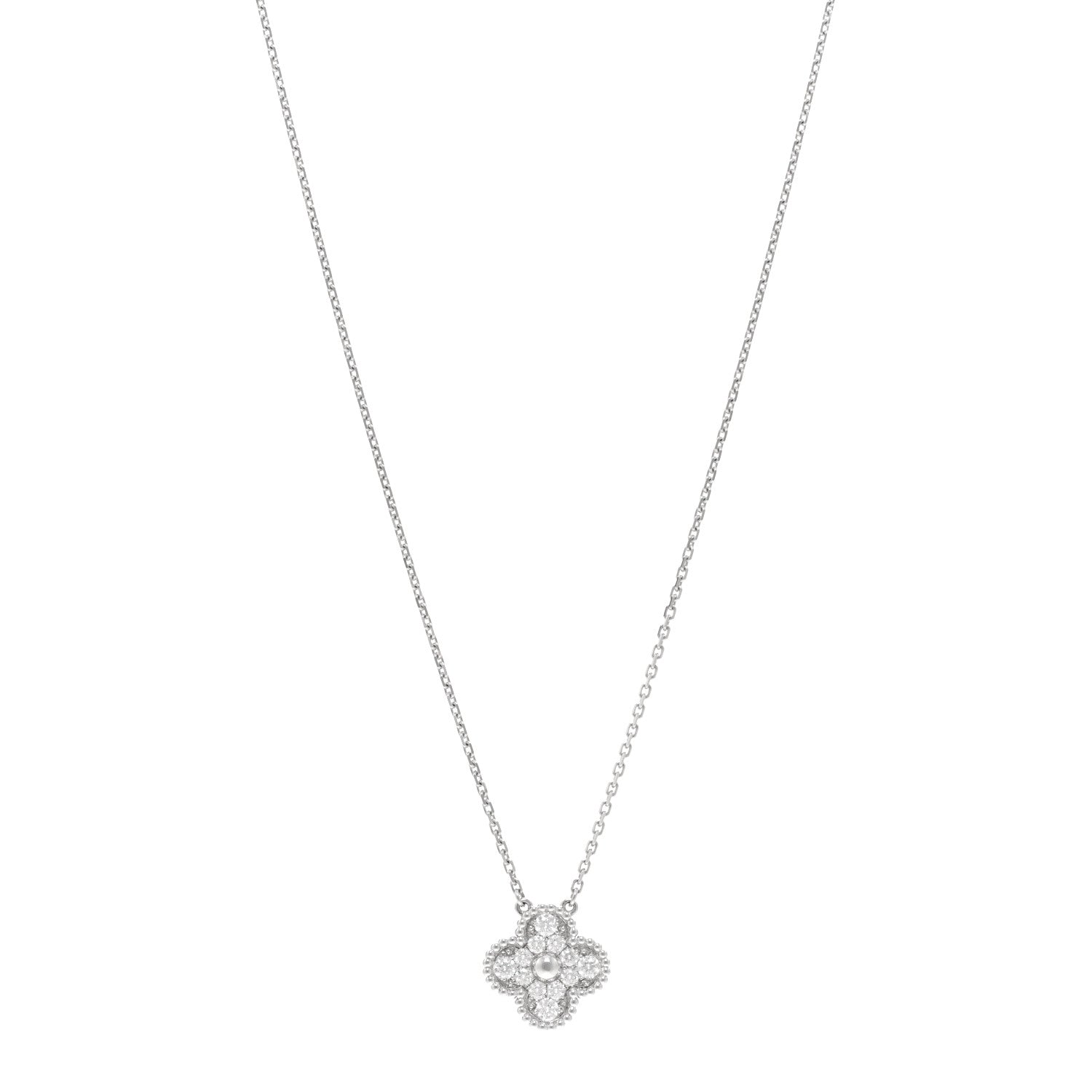 Van Cleef & Arpels 18K White Gold Diamond Vintage Alhambra Pendant Necklace 1 of 5