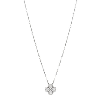 Van Cleef & Arpels 18K White Gold Diamond Vintage Alhambra Pendant Necklace 1 of 5
