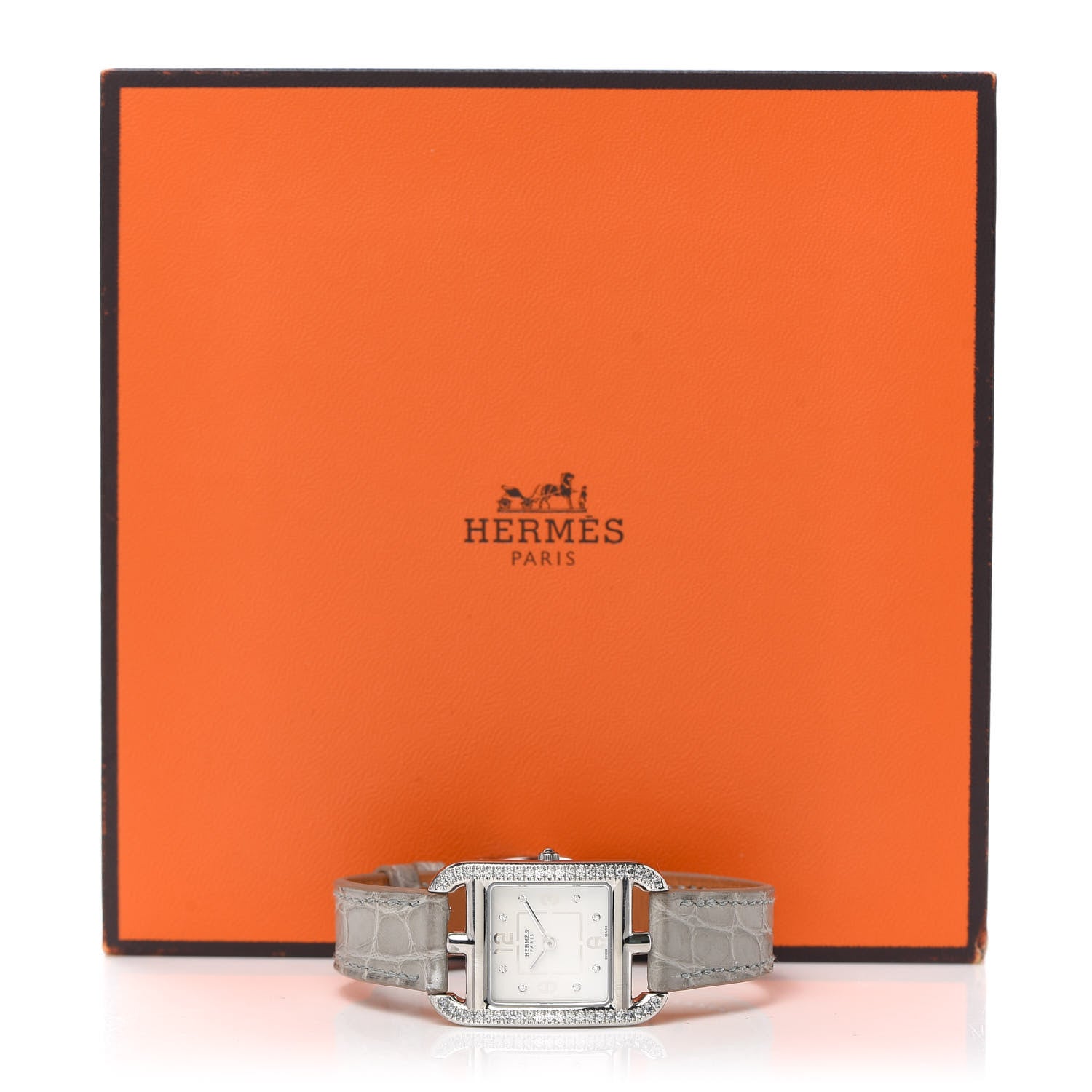 Hermes Stainless Steel Alligator Diamond Bezel Grey Sapphire Mother of Pearl 23mm Cape Cod Quartz Watch Gris Perle 5 of 5