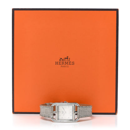 Hermes Stainless Steel Alligator Diamond Bezel Grey Sapphire Mother of Pearl 23mm Cape Cod Quartz Watch Gris Perle 5 of 5