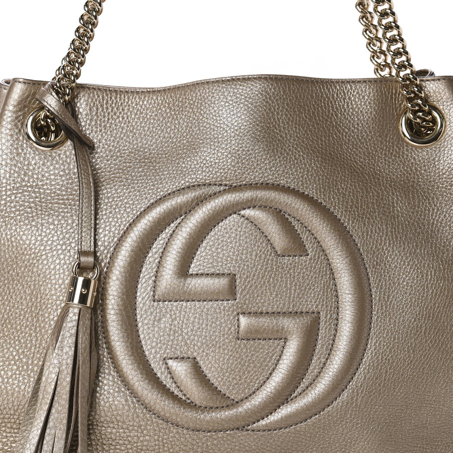 Metallic Pebbled Calfskin Medium Soho Chain Shoulder Bag Golden Beige