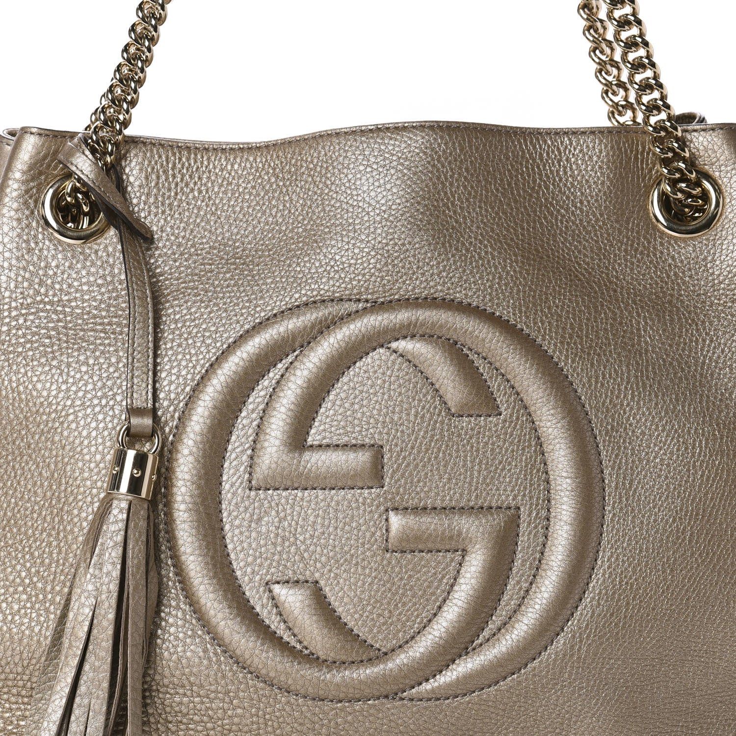 Gucci Metallic Pebbled Calfskin Medium Soho Chain Shoulder Bag Golden Beige 12 of 12