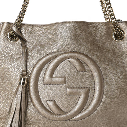 Gucci Metallic Pebbled Calfskin Medium Soho Chain Shoulder Bag Golden Beige 12 of 12