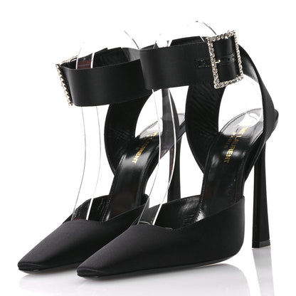 Saint Laurent Crepe Satin Crystal Buckle Claude 110 Slingback Pumps 38.5 Black 4 of 10