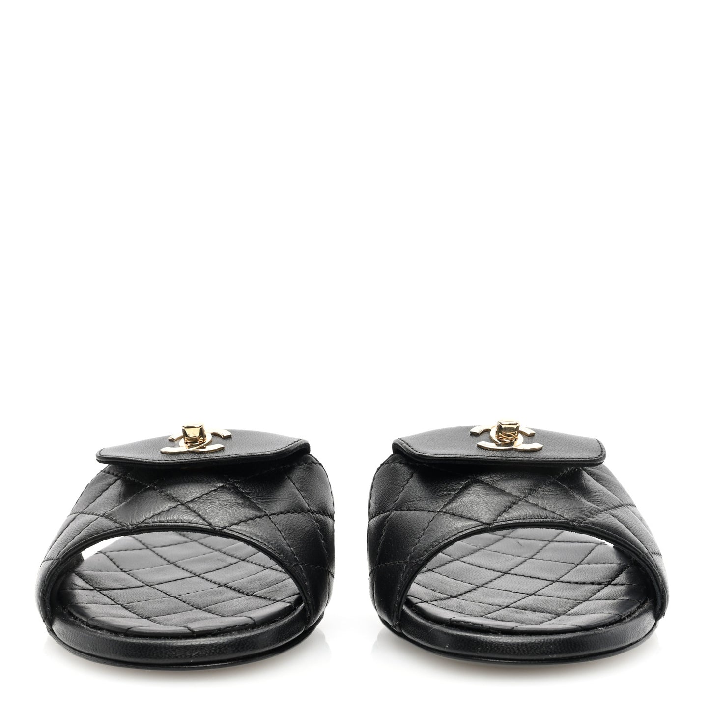 Lambskin Quilted CC Turnlock Sandals 35 Black