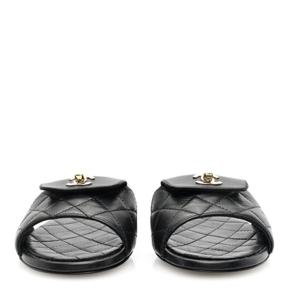 Chanel Lambskin Quilted CC Turnlock Sandals 35 Black 3 of 7