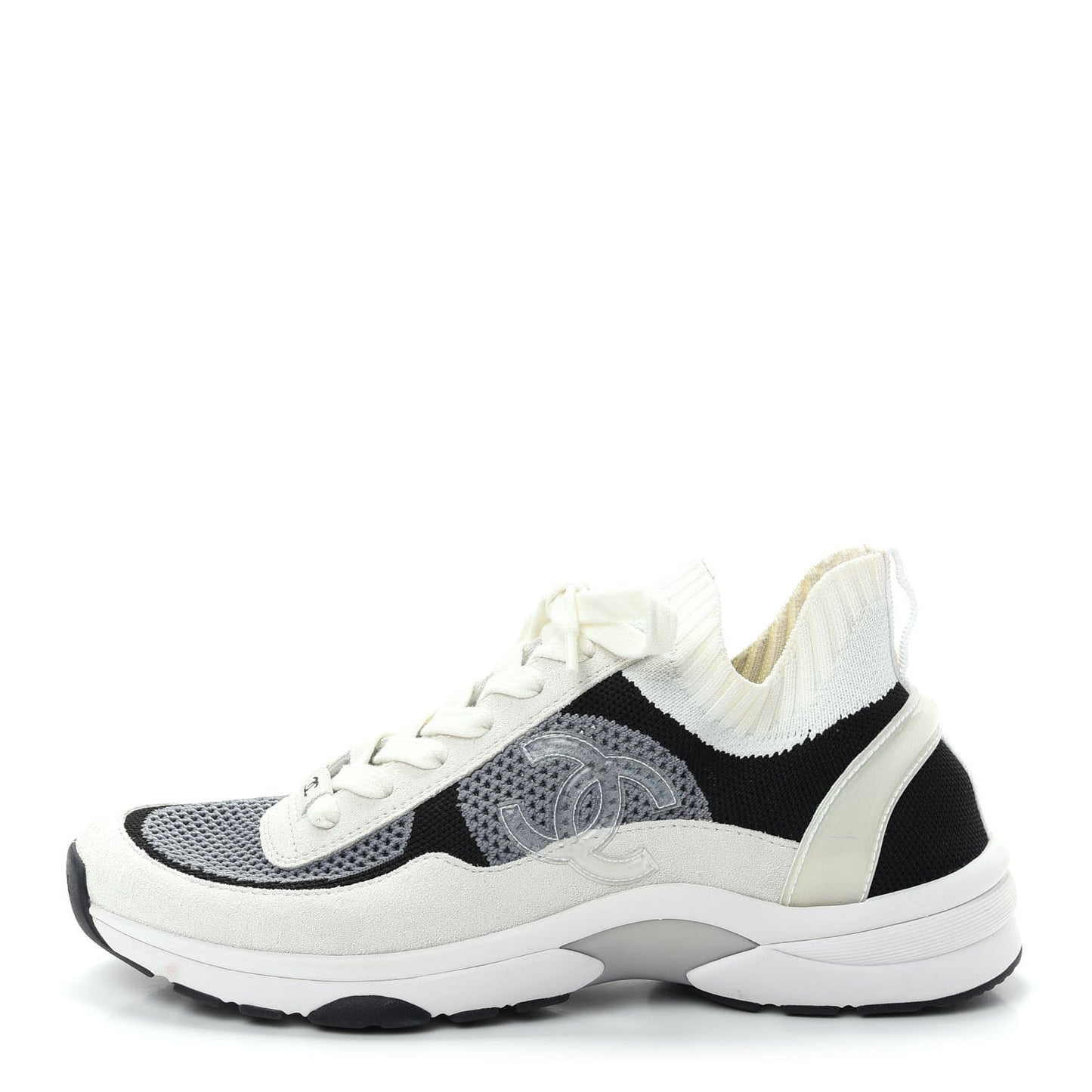 Fabric Suede Calfskin Stretch CC Sneakers 40 Beige Black