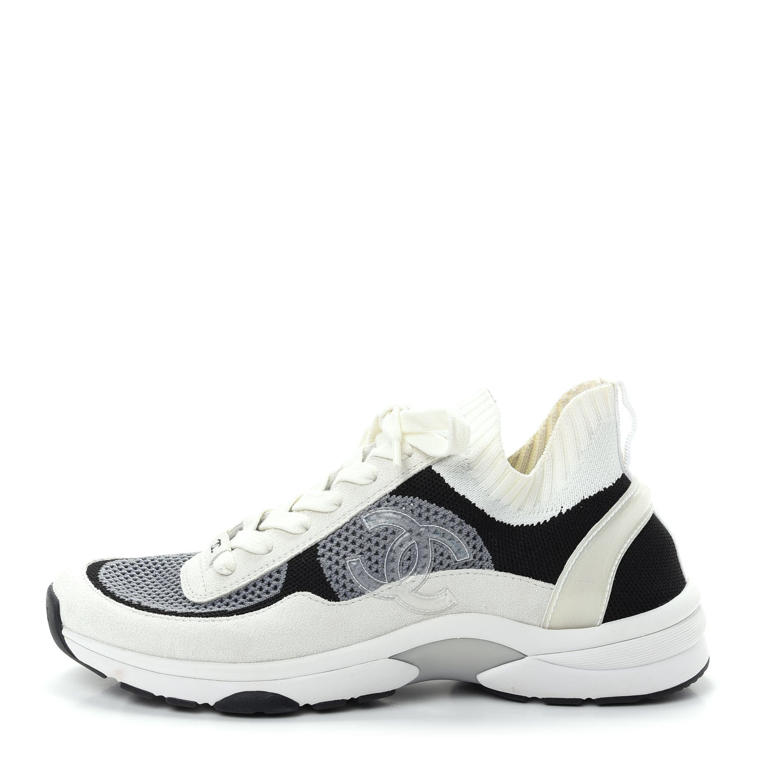 Chanel Fabric Suede Calfskin Stretch CC Sneakers 40 Beige Black 1 of 9