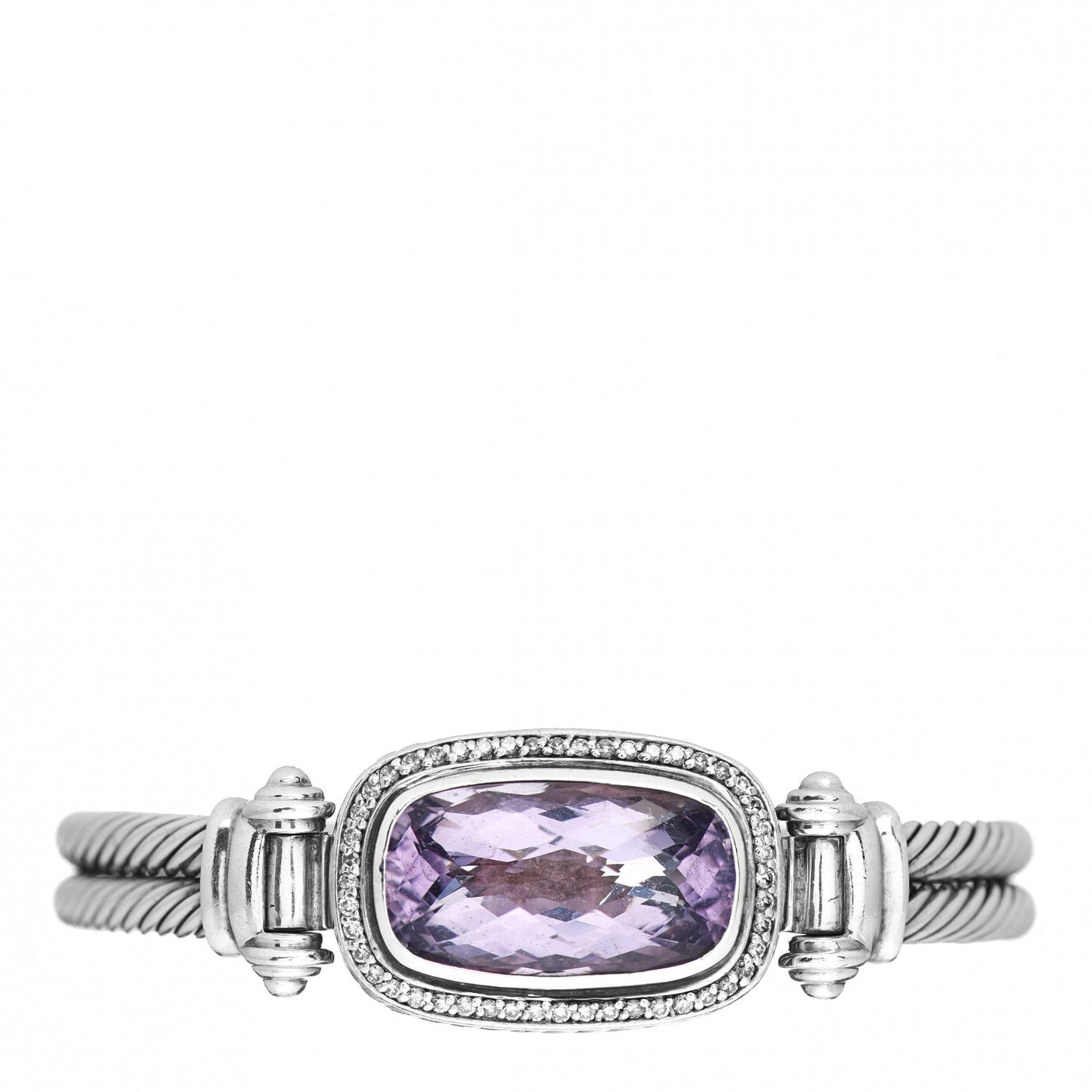 Sterling Silver Diamond Amethyst Elongated Albion Cable Bracelet
