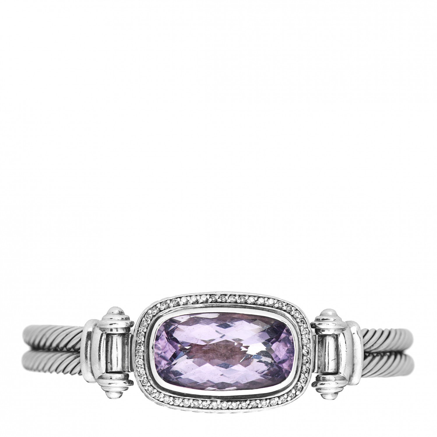 David Yurman Sterling Silver Diamond Amethyst Elongated Albion Cable Bracelet 1 of 4