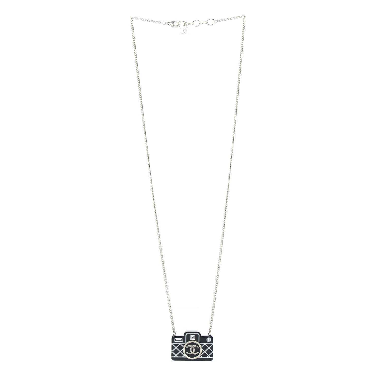 Chanel Resin Camera CC Necklace Black Gold 4 of 5