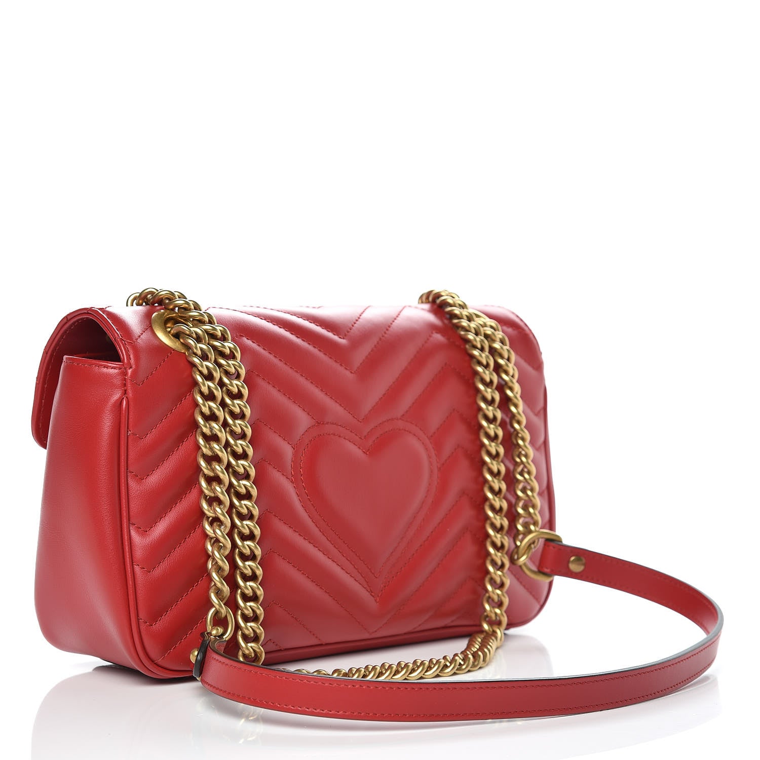 Gucci Calfskin Matelasse Small GG Marmont Shoulder Bag Hibiscus Red 3 of 10