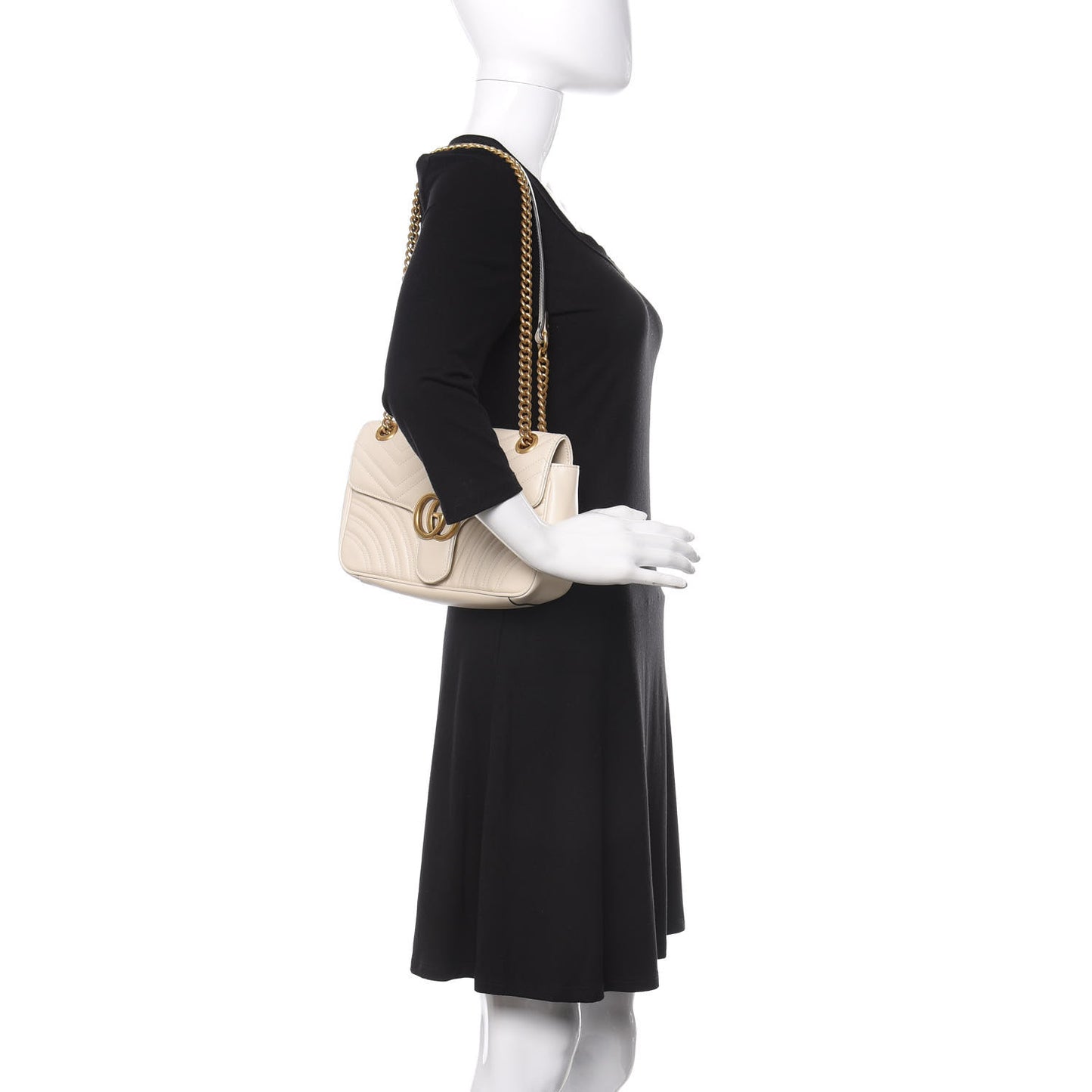 Calfskin Matelasse Small GG Marmont Shoulder Bag White