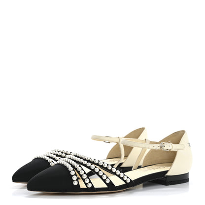 Chanel Lambskin Grosgrain Pearl Slingbacks 38.5 White Black 4 of 11